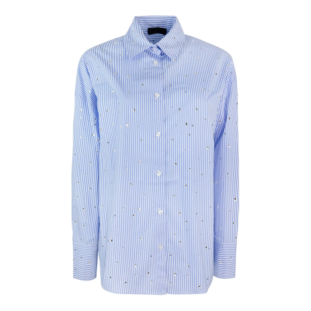 Liu Jo Blauwe Oversized Gestreepte Katoenen Blouse Blue Dames