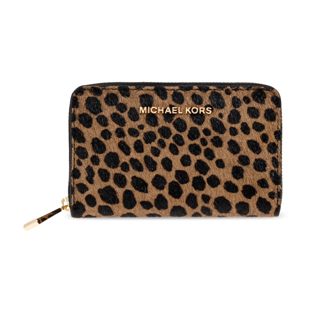 Michael Kors pony hair leren portemonnee Jet Set met panterprint bruin