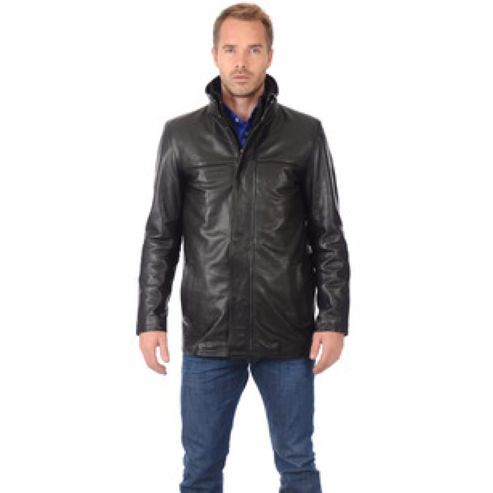 La Canadienne Zwarte Korrelige Leren Warme Vest Black Heren