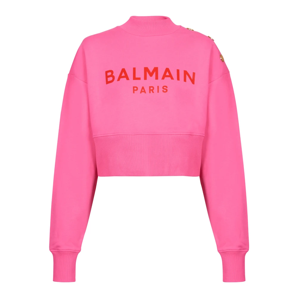 Balmain Cropped sweatshirt met Paris print Pink Dames