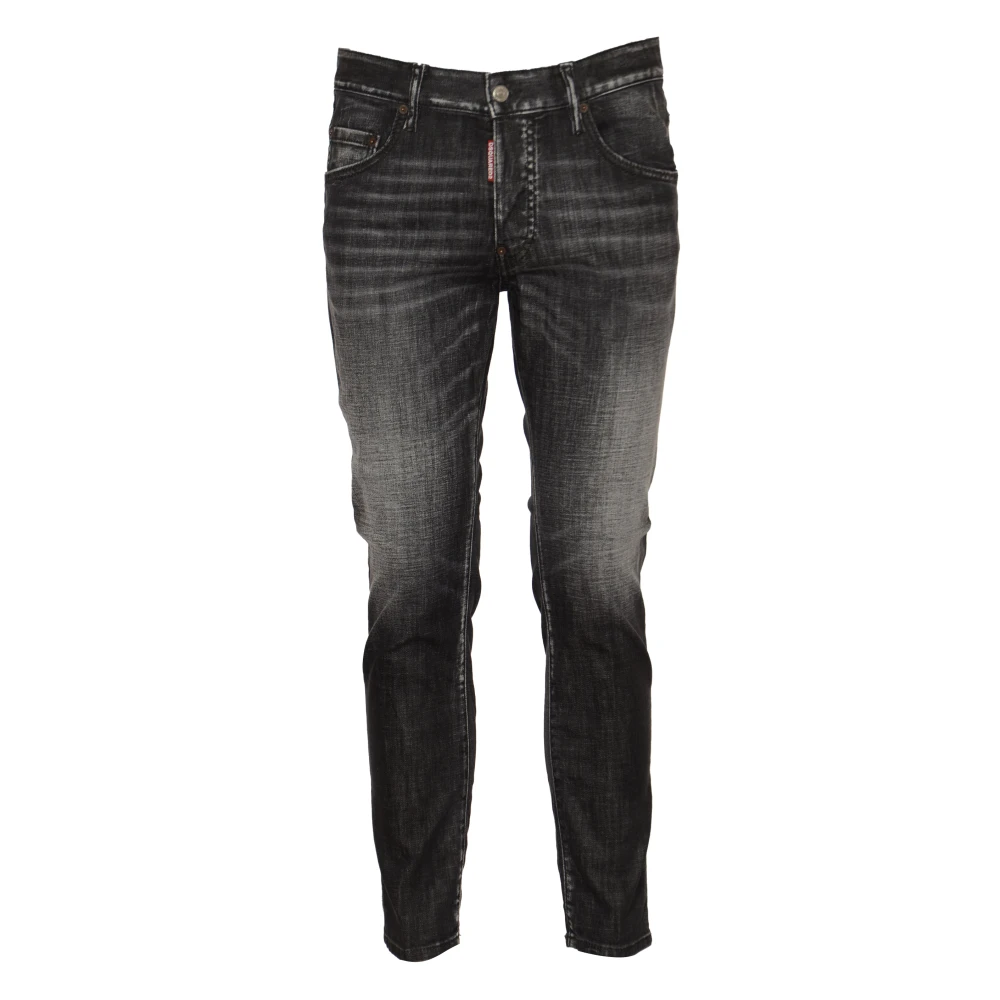 Dsquared2 Zwarte Vervaagde Stretch Katoenen Jeans Black Heren