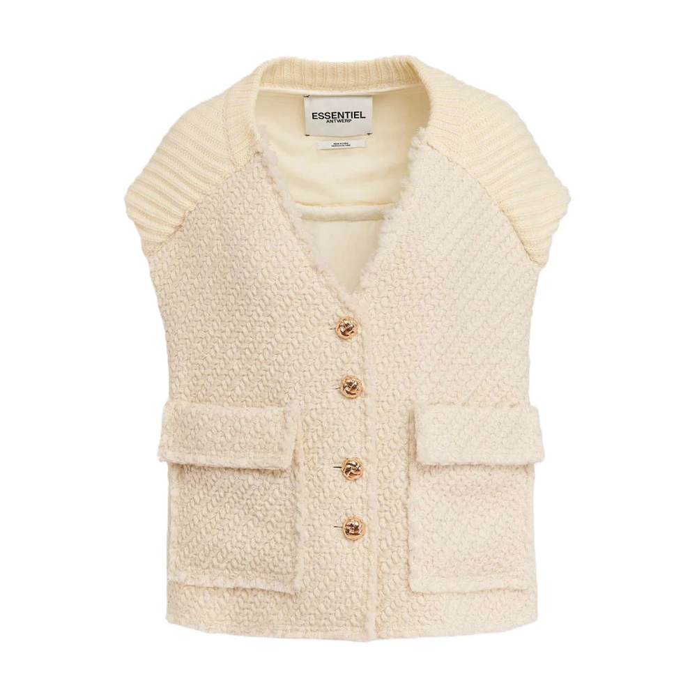 Essentiel Antwerp Geologisch Mouwloos Tweedjasje Beige Dames