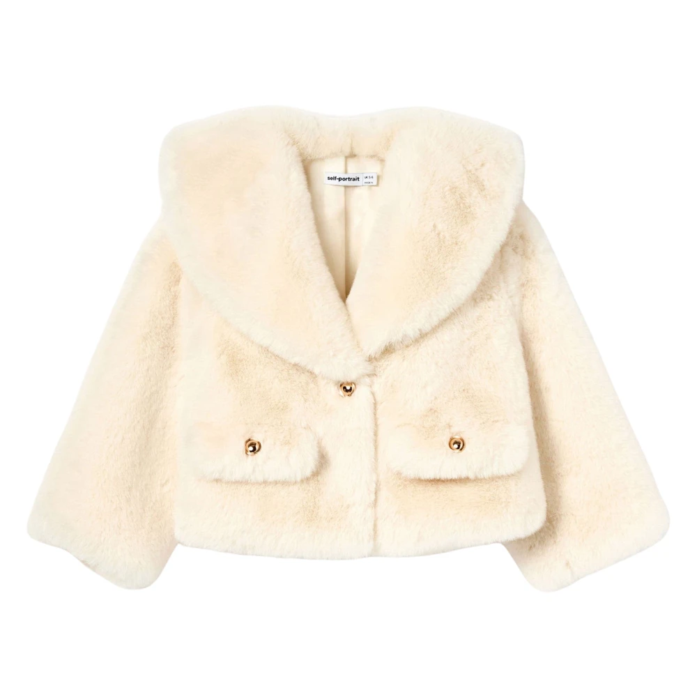 Self Portrait Girls Beige Winter Jackets, 6 Y, Faux Fur Jacket