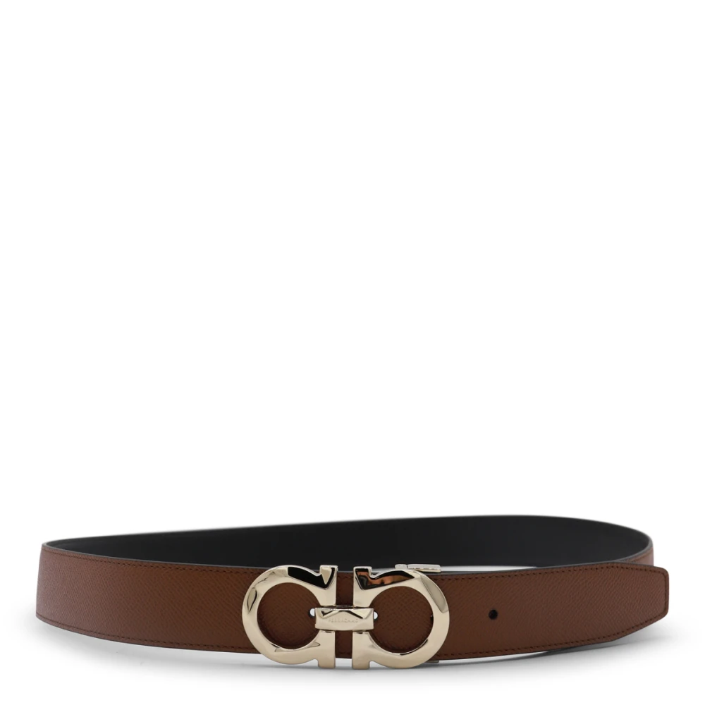 Salvatore Ferragamo Bruin Leren Omkeerbare Gancini Riem Brown Heren