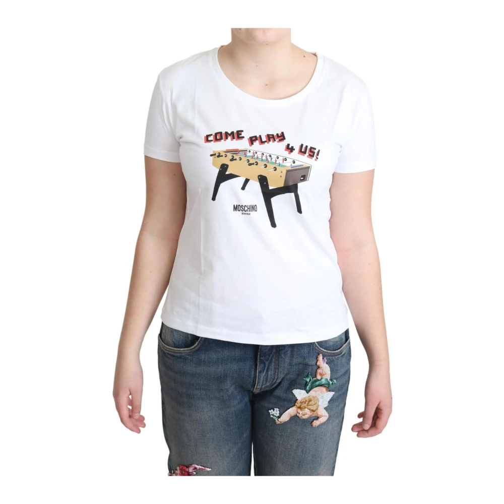 Moschino Femme Blanc Tops, Taille: 36 Fr T-Shirt Foosball Col Rond