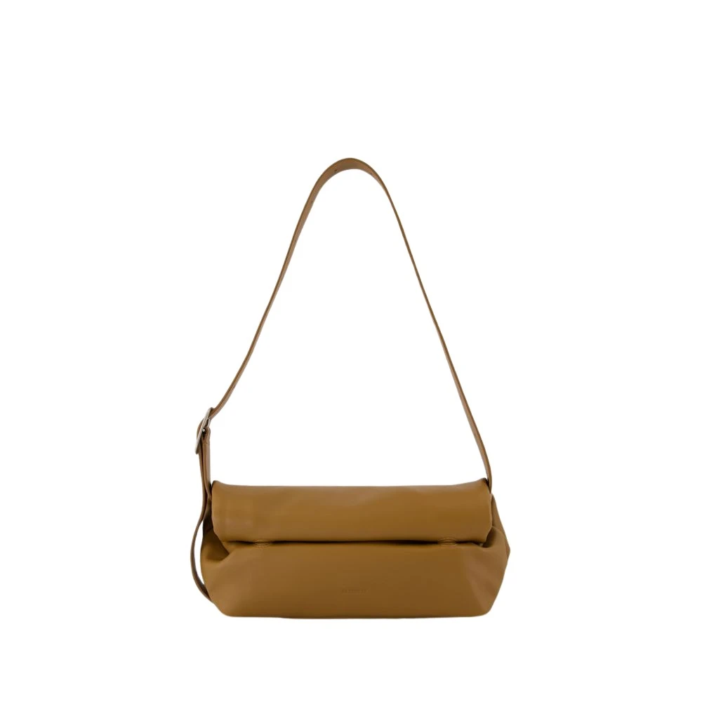 Jil Sander Women's Beige Khaki Leather Shoulder Bag With Square Belt