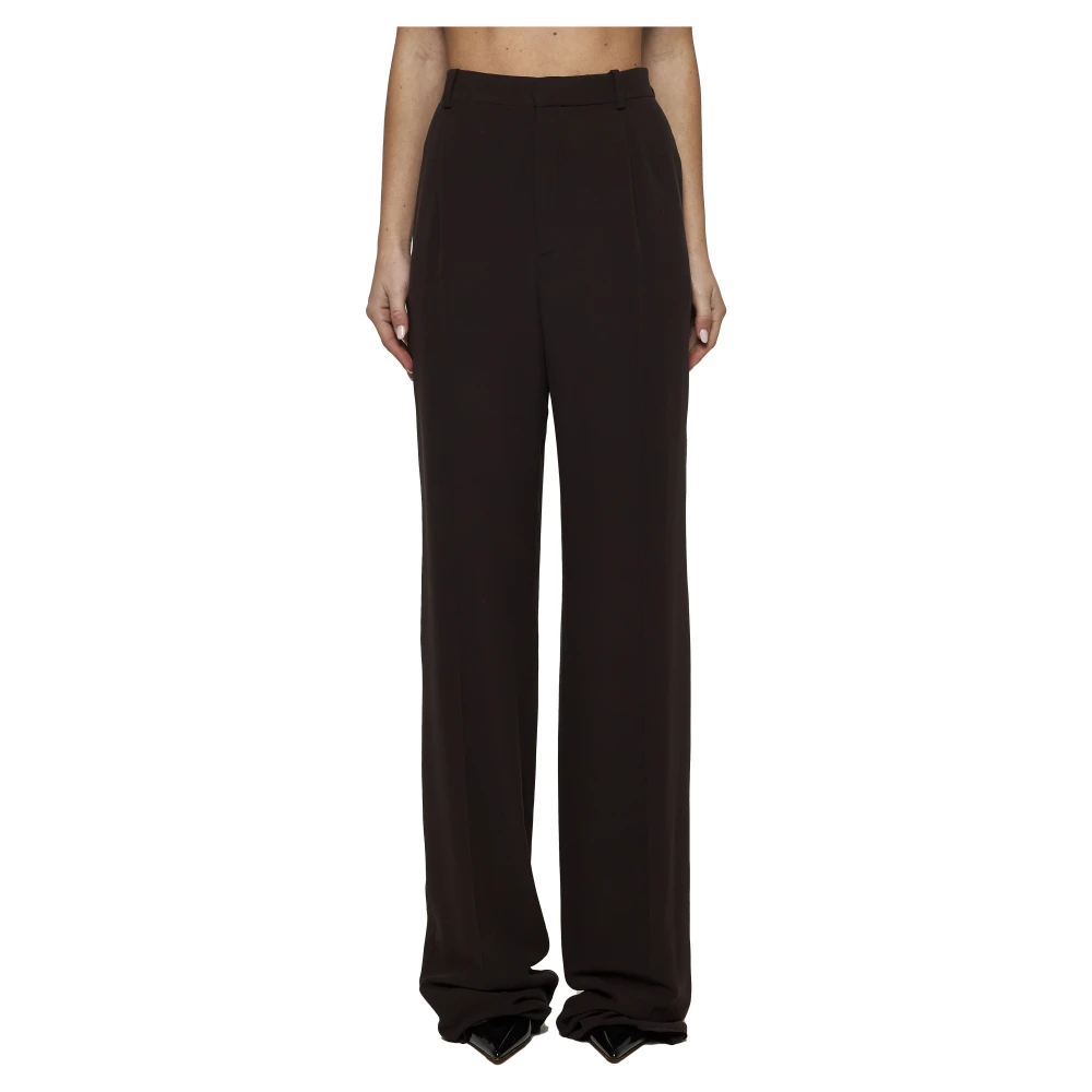Saint Laurent Zijde Bruine Broek met Hoge Taille Brown Dames