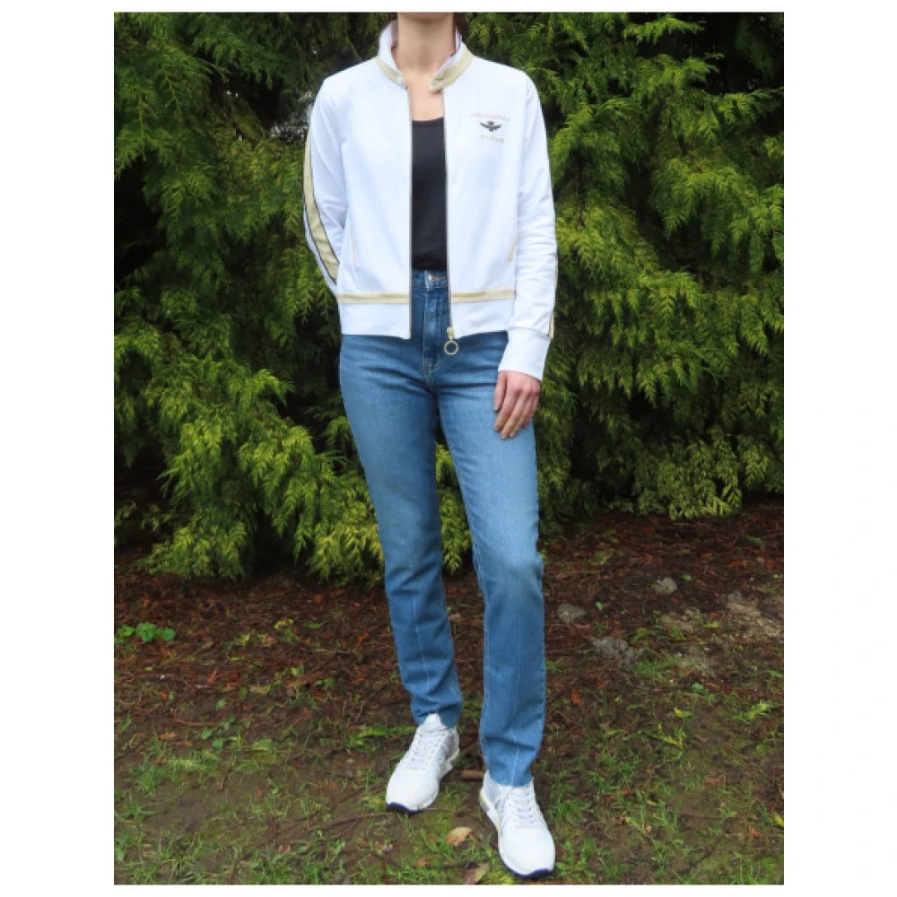 aeronautica militare Contrasterend Gestreept Vest met Rits White Dames