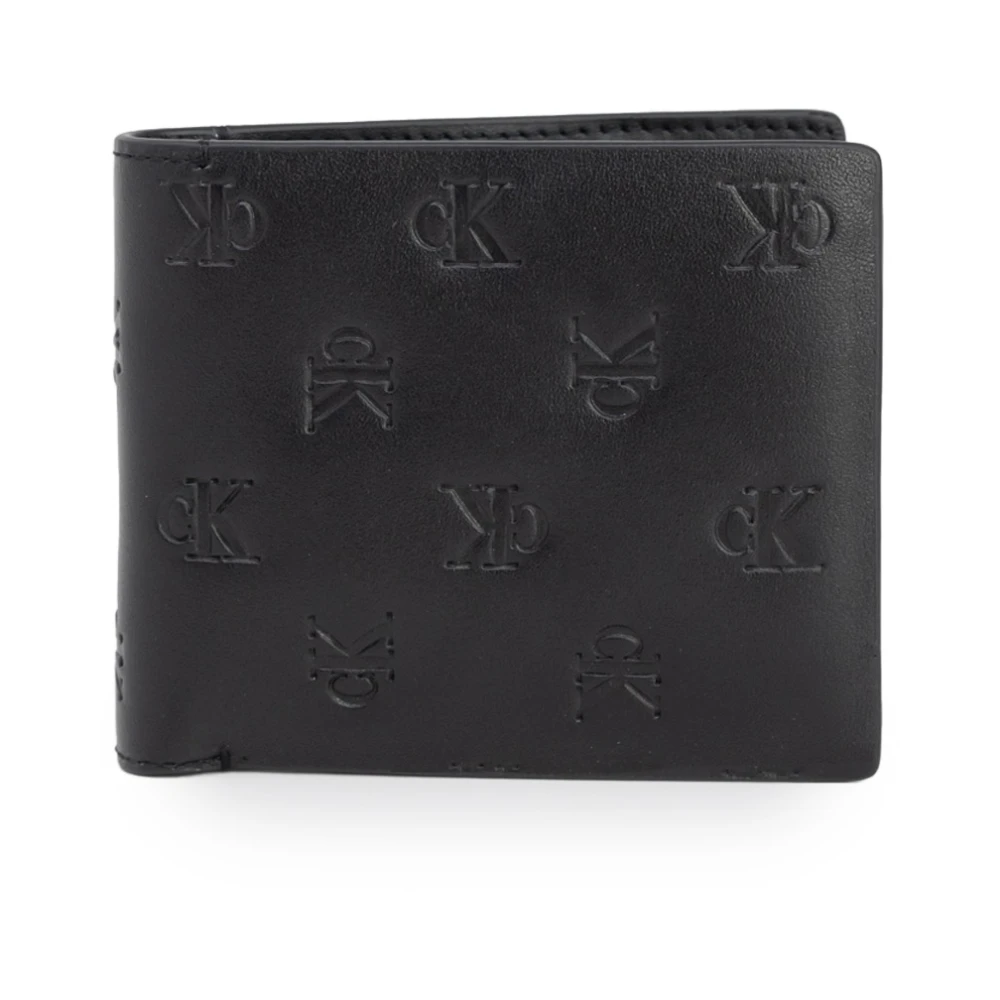 Calvin Klein Geëmbosseerde leren portemonnee Black Heren