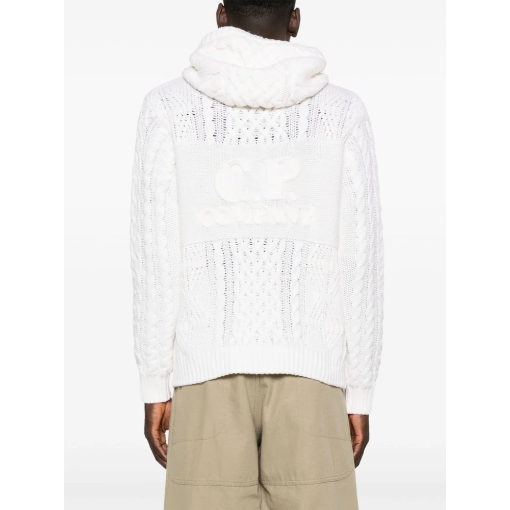 C.P. Company Witte Chunky Gebreide Vest Rits Capuchon White Heren