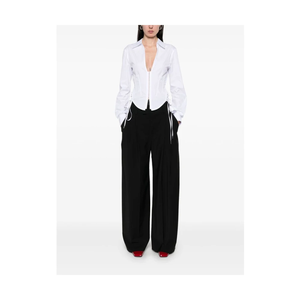 Mugler Witte Vetersluiting V-hals Shirt White Dames