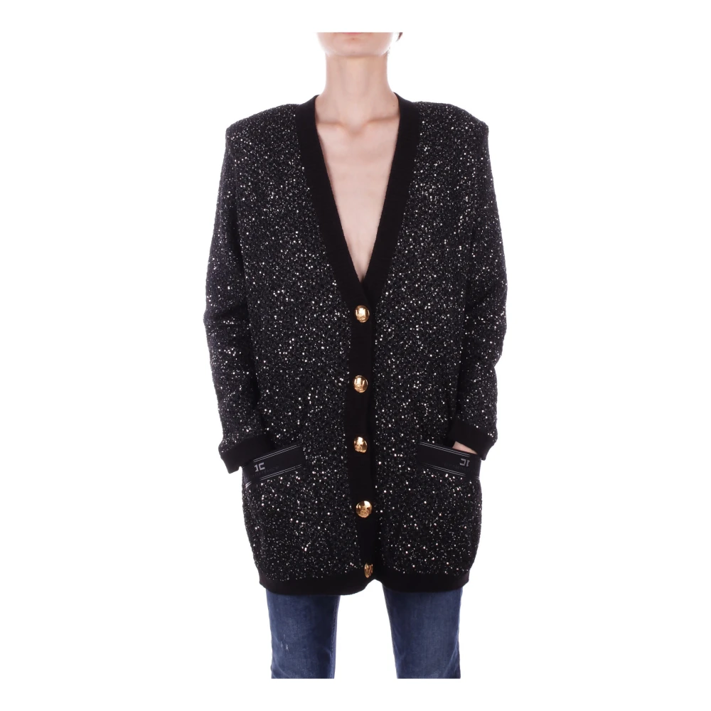 Elisabetta Franchi Front Logo Cardigan Sweaters Black Dames