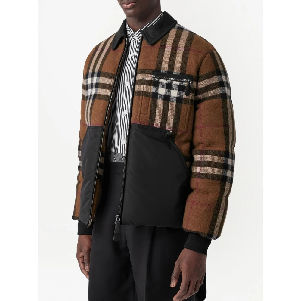 Burberry Exaggerated Check Wollen Jas Brown Heren