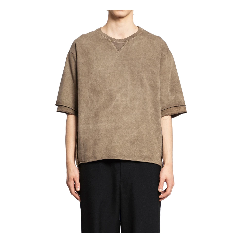 Undercover Houtskool Crewneck T-shirt met Ruwe Rand Beige Heren