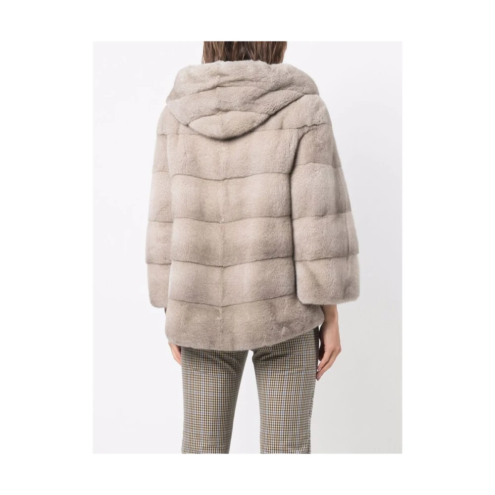 Suprema Omkeerbare Beige Bont Hoodie Jas Beige Dames