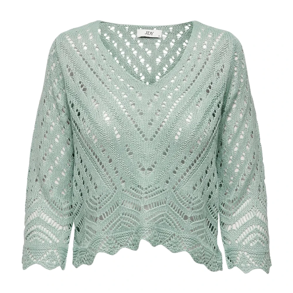 Jacqueline De Yong Women's Green New Sun 3/4 Cropped Pullover - Round-Neck Knitwear - Xs - Knitwear