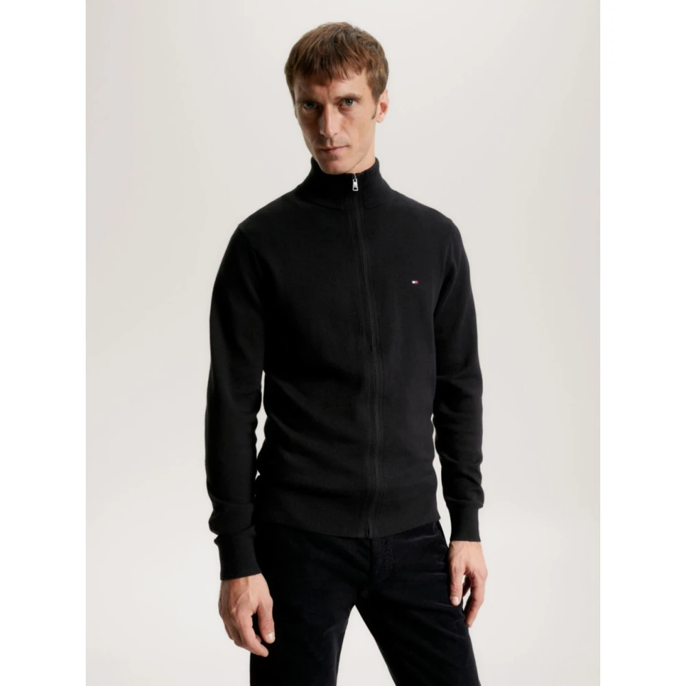 Tommy Hilfiger Pima Organisch Katoen Kasjmier Rits Thru Black Heren