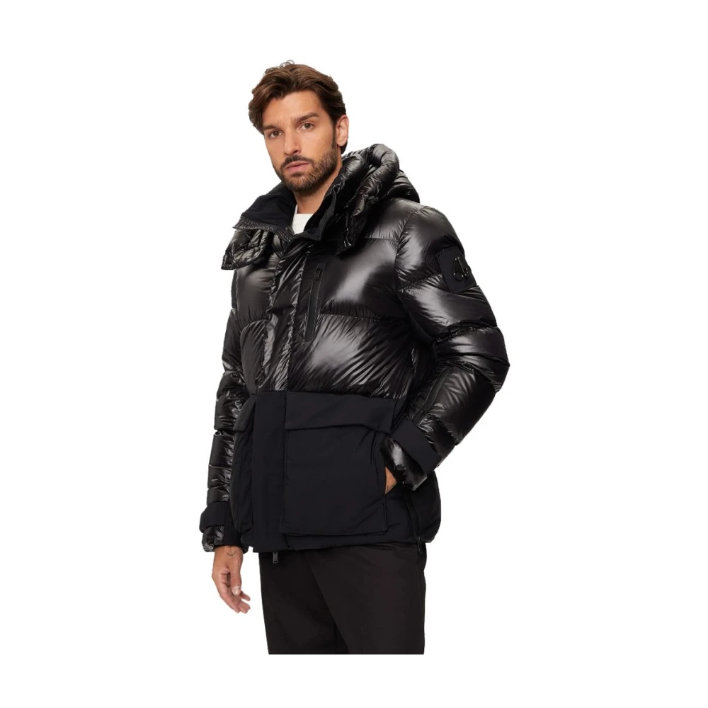 Moose Knuckles Zwarte gewatteerde jas met capuchon Black Heren