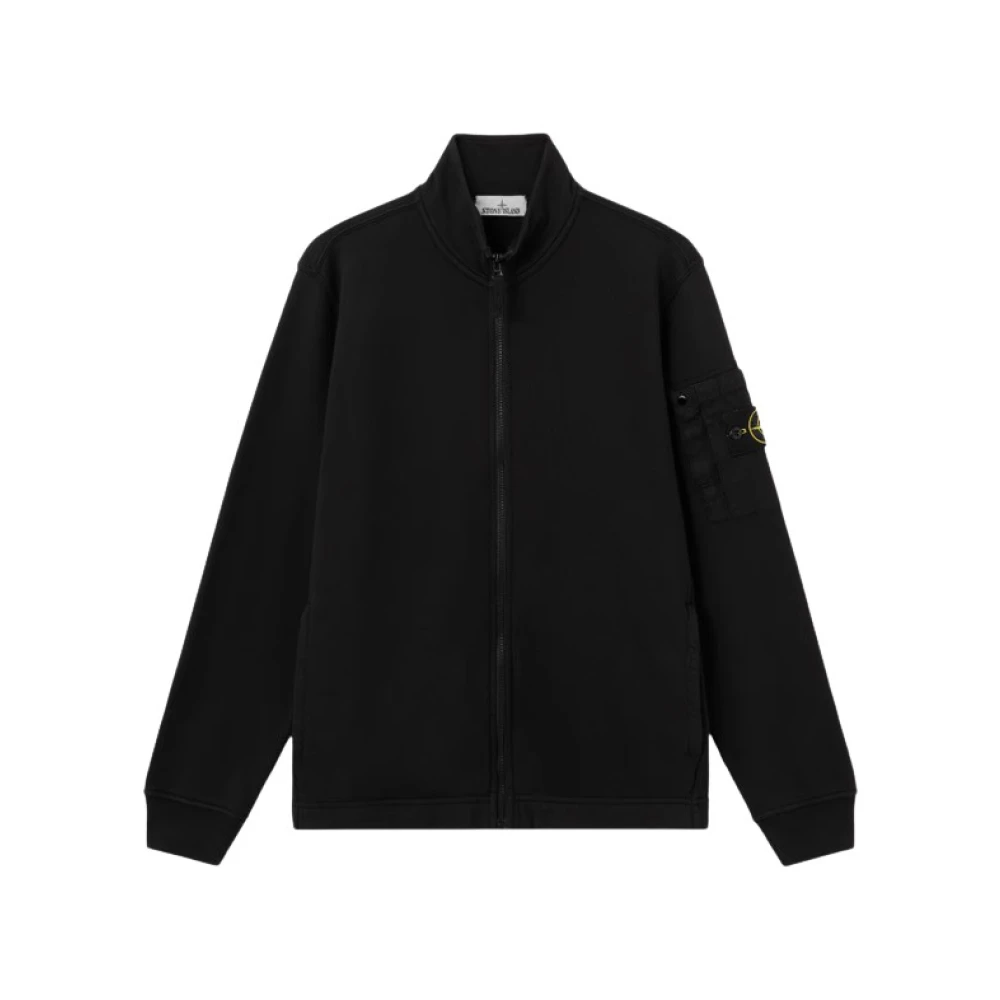 Stone Island Black Zip-Throughs, Male, L, Cotton Fleece Track Jacket