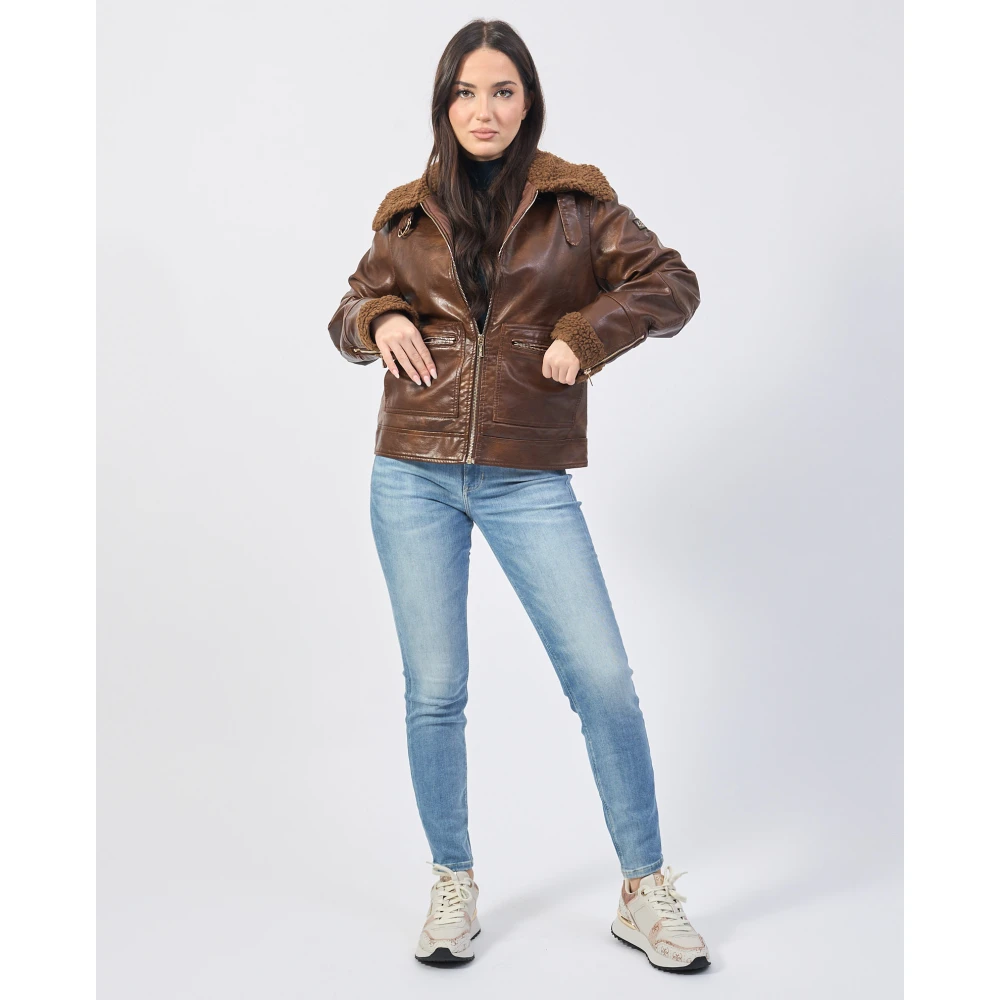 YES ZEE Bruine Korte Nep Bontjas Brown Dames