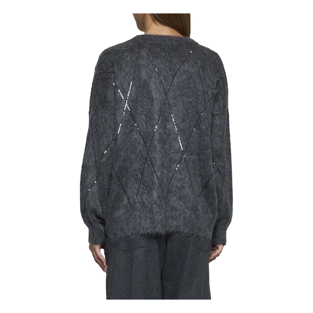 BRUNELLO CUCINELLI Grijze Sequins Argyle Sweater Gray Dames