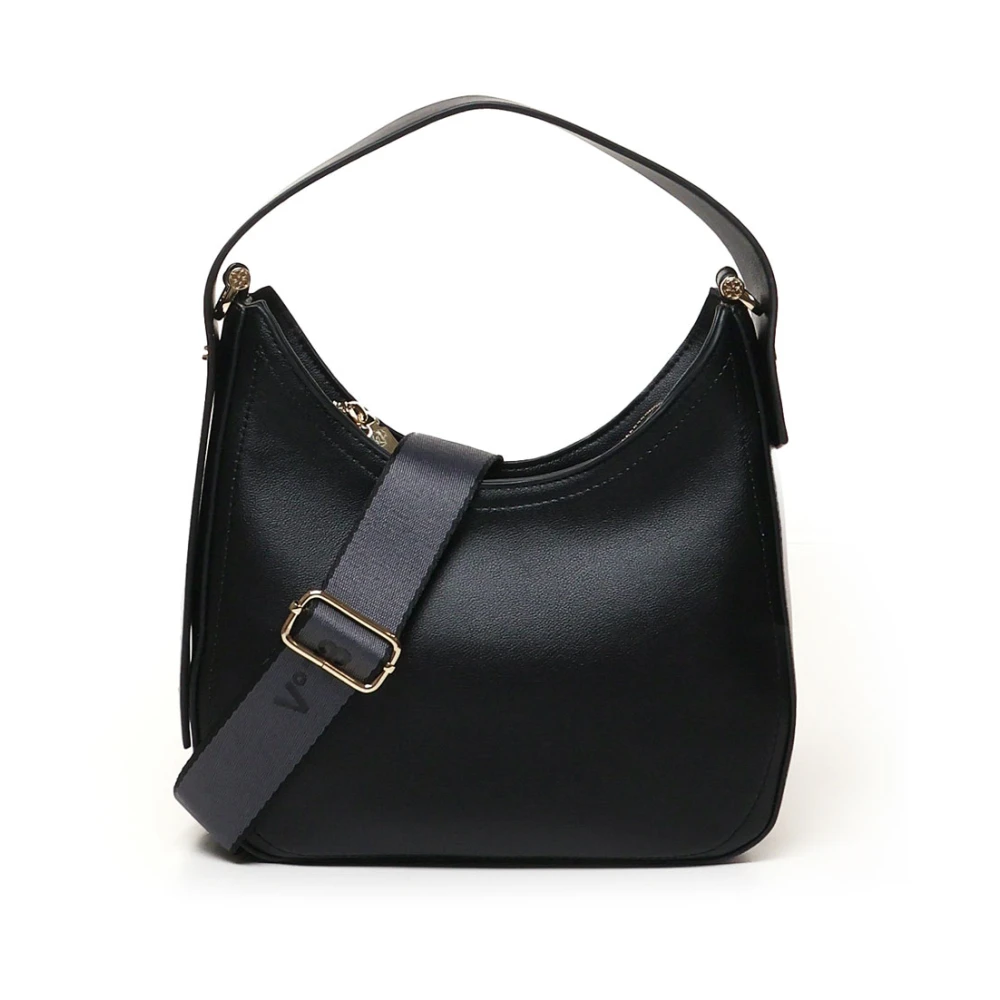 V73 Zwarte Micrograin Hobo Tas met Gouden Accenten Black Dames