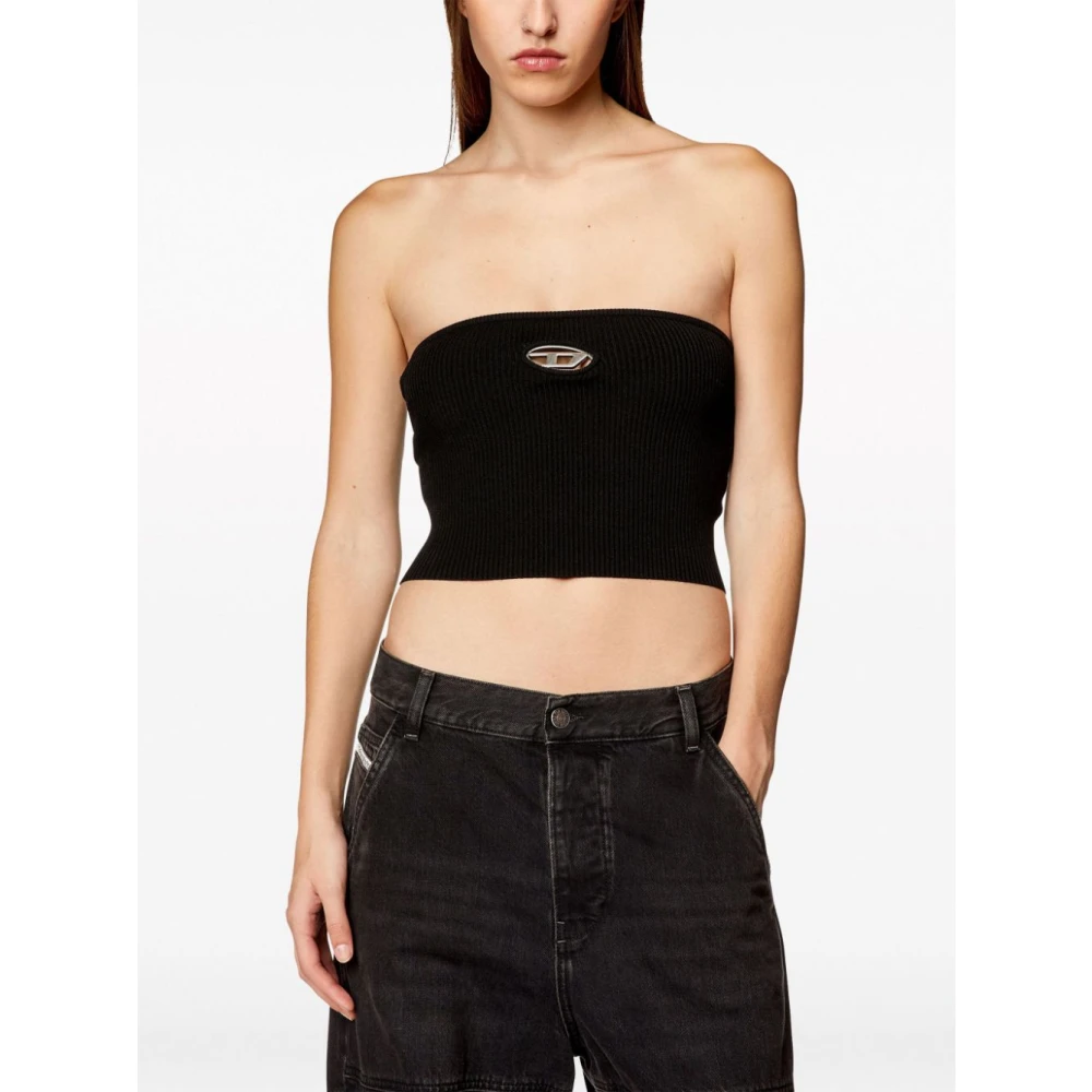 Diesel Zwarte Geribbelde Crop Top Vrouwen Black Dames