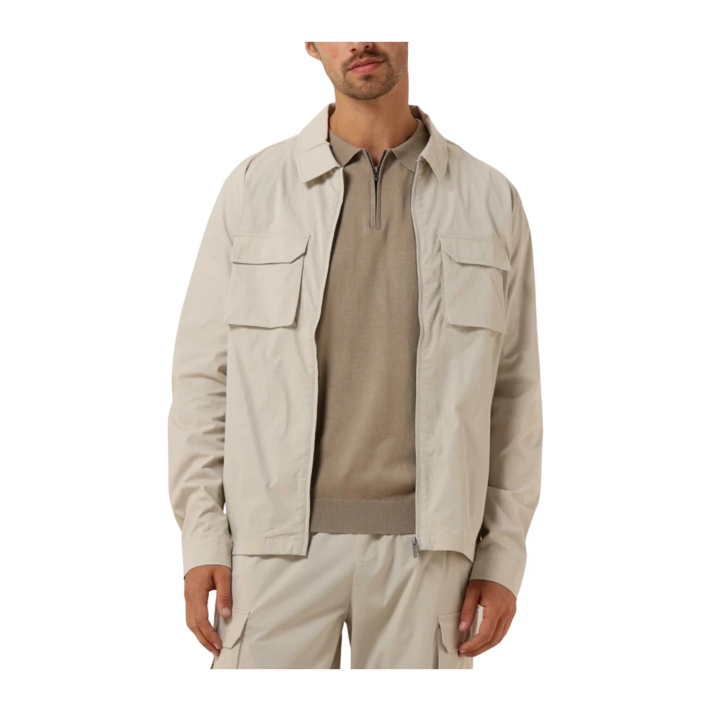 PURE PATH Heren Overshirts Shirt With Front Zipper And Chest Pockets Zand