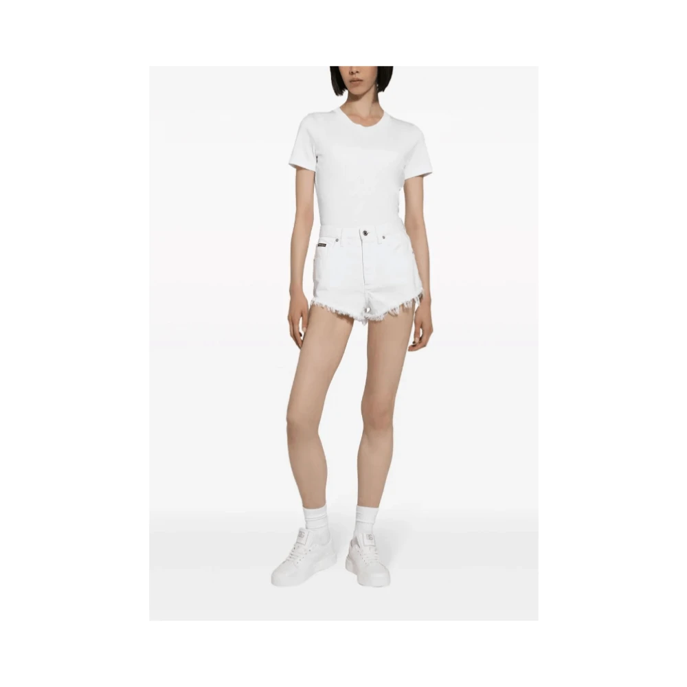 Dolce & Gabbana Geborduurd Logo Katoenen T-shirt White Dames