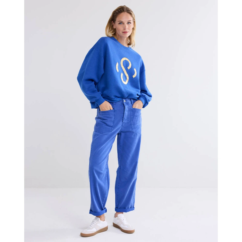 Summum Woman Vintage Sweat Lange Mouw Blouse Blue Dames