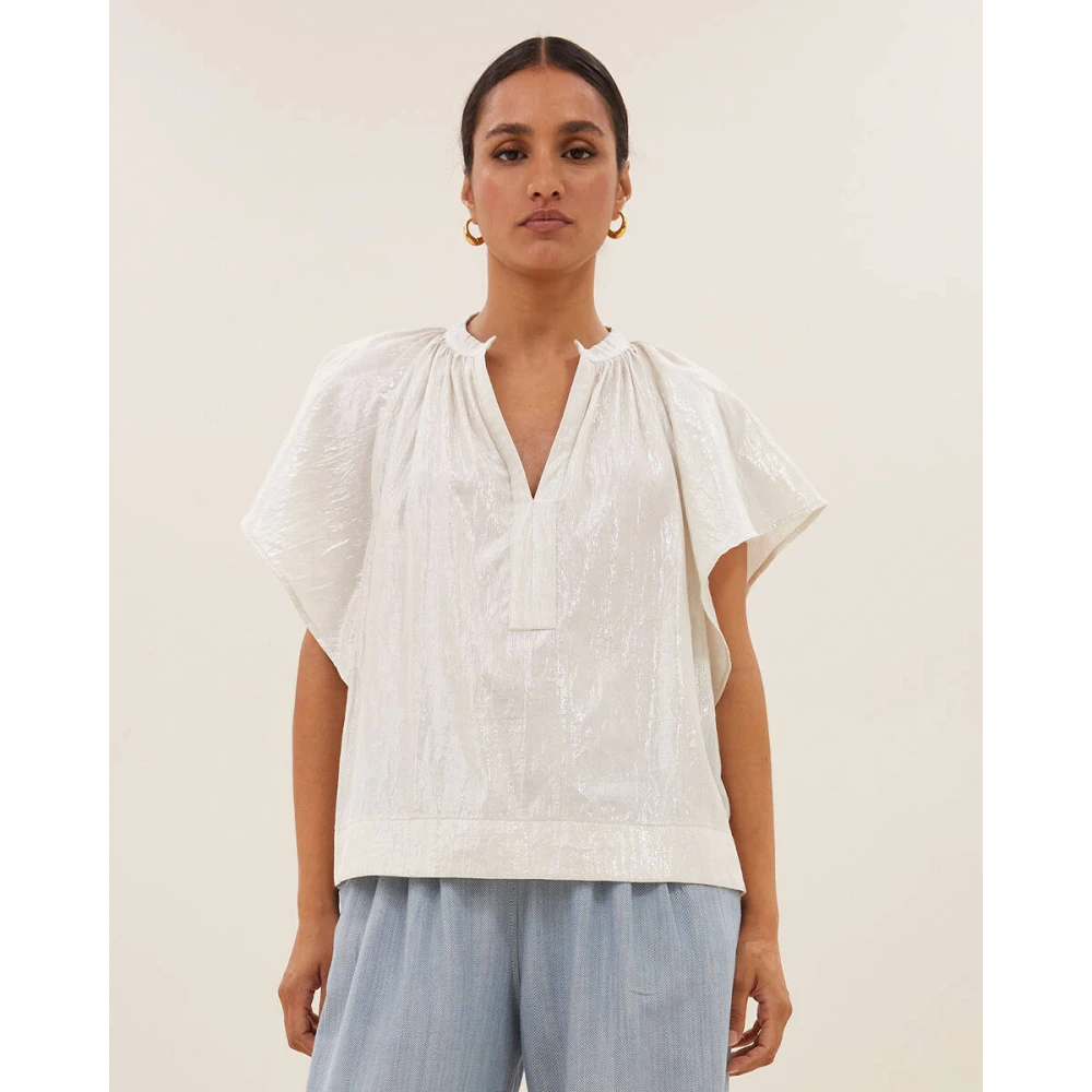 By-Bar Lurex Blouse Korte Mouw Vina Gray Dames