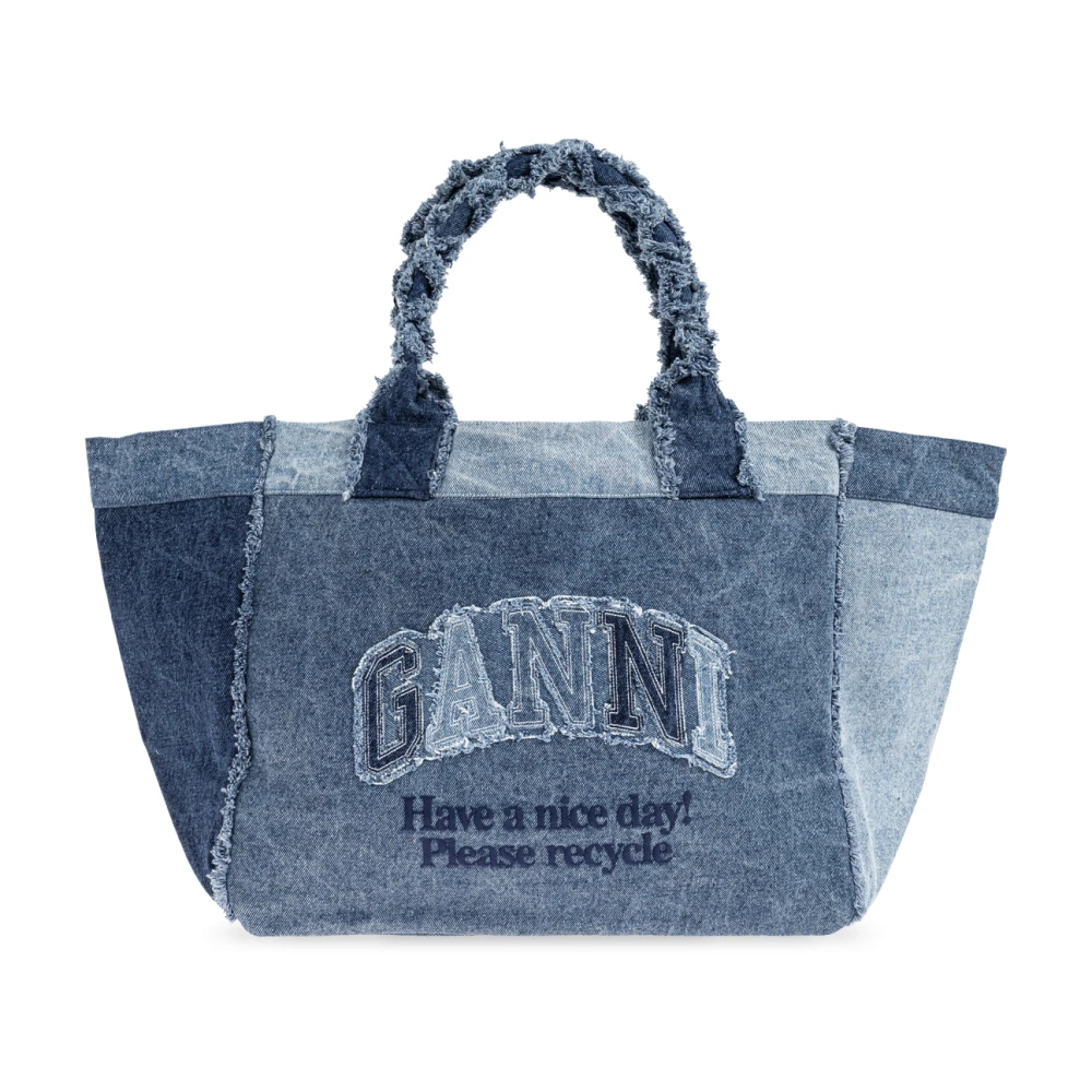 Ganni Women's Blue Shopper Logo Bag - Shopping Bags - One Size - Bags