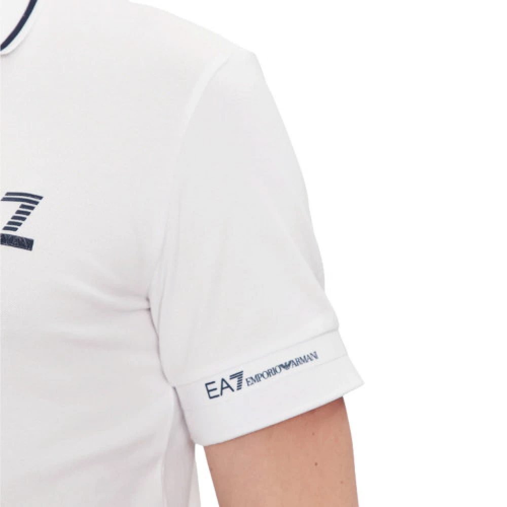 Emporio Armani EA7 Wit Poloshirt met Marineblauwe Rand White Heren