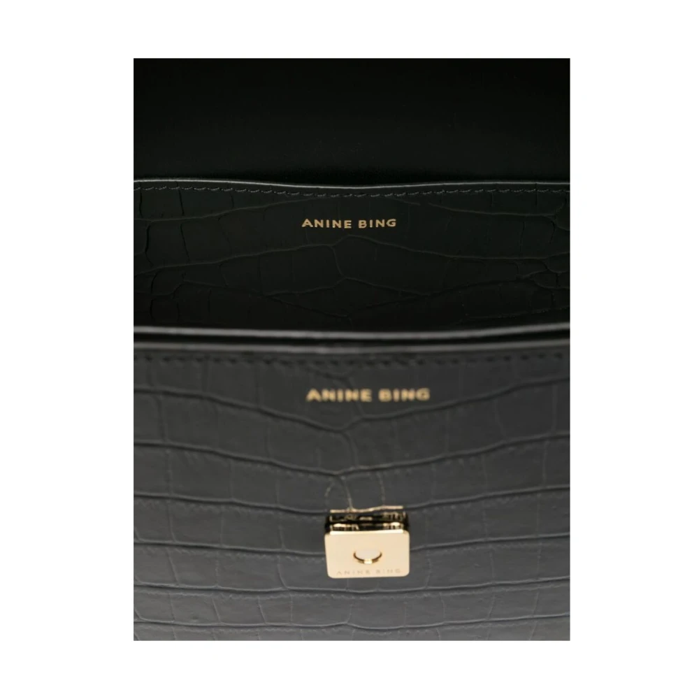 Anine Bing Zwarte Krokodillenleer Schoudertas Black Dames