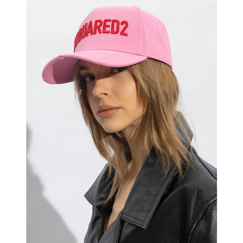 Dsquared2 Kleurrijk Logo Geborduurde Baseball Cap Pink Dames