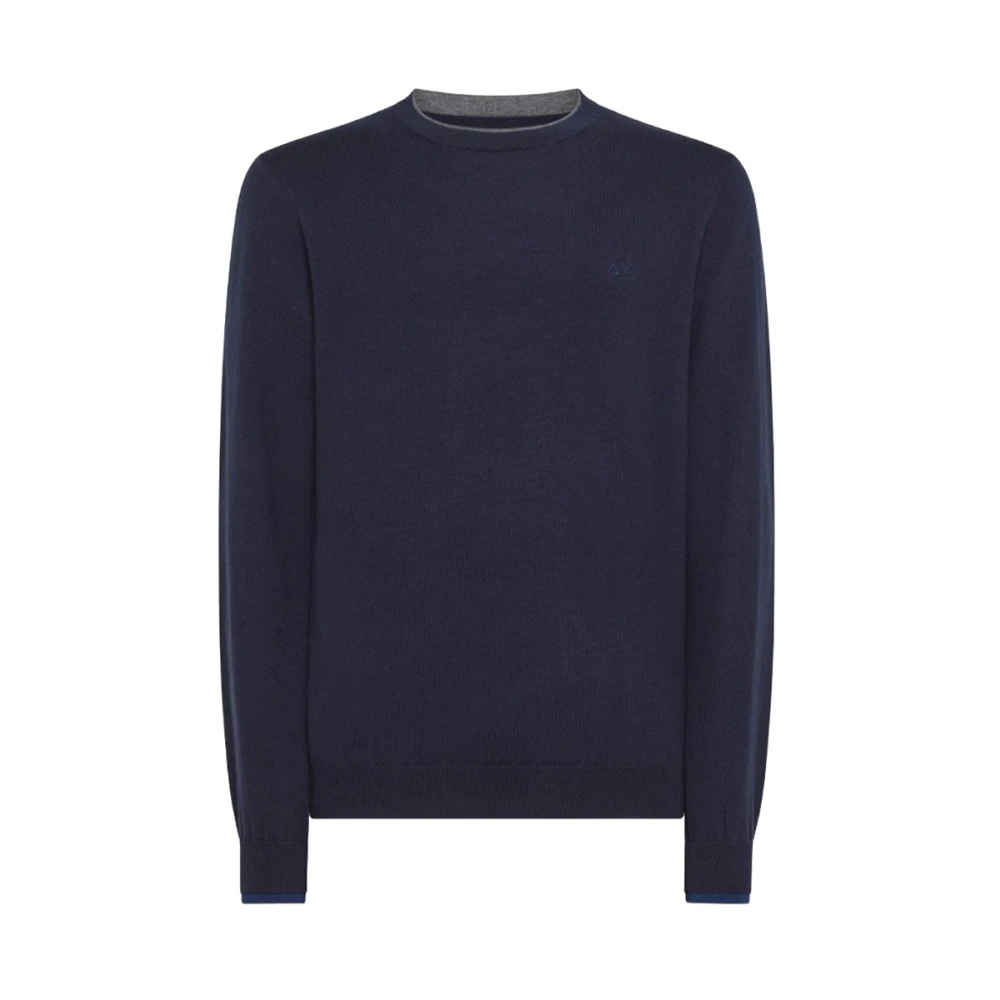 Sun68 Dubbel Rib Ronde Hals Trui Blue Heren