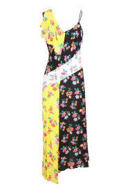 All-over print multicolor dress by MSGM; features an asymmetrical design and a bold, innovative all-over print