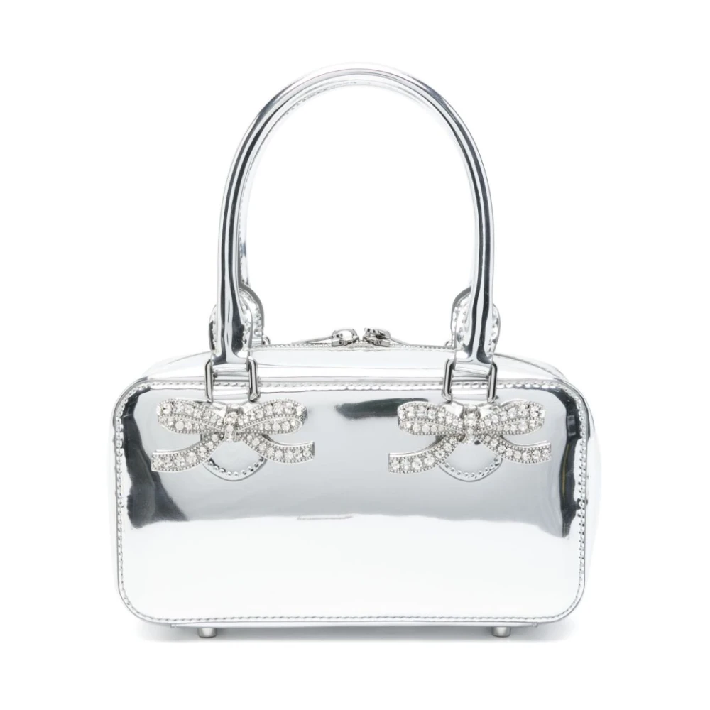 Self Portrait Zilveren Leren Tote Tas met Rits Gray Dames