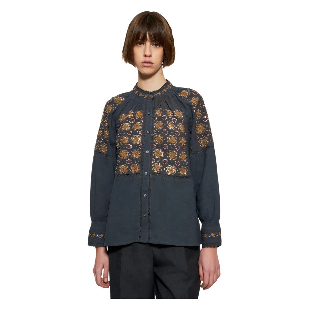Antik batik Joana pailletgeborduurde blouse Gray Dames