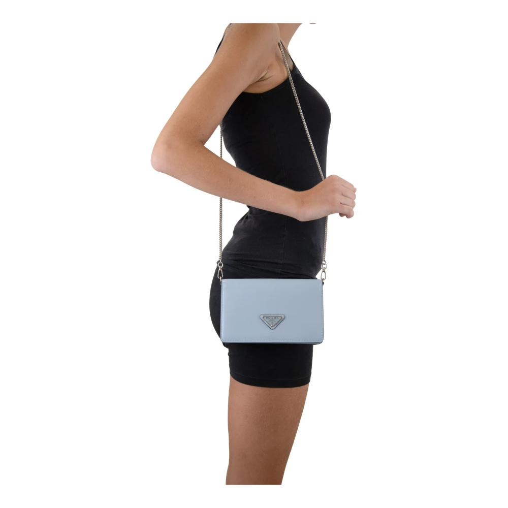 Prada Leren Schoudertas Magnetische Sluiting Blue Dames