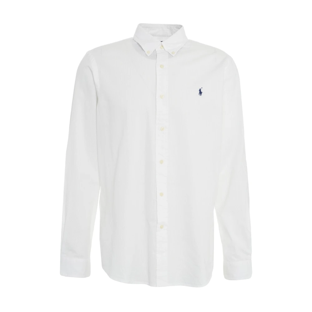 Polo Ralph Lauren Witte Geribbelde Aansluitende Overhemd White Heren