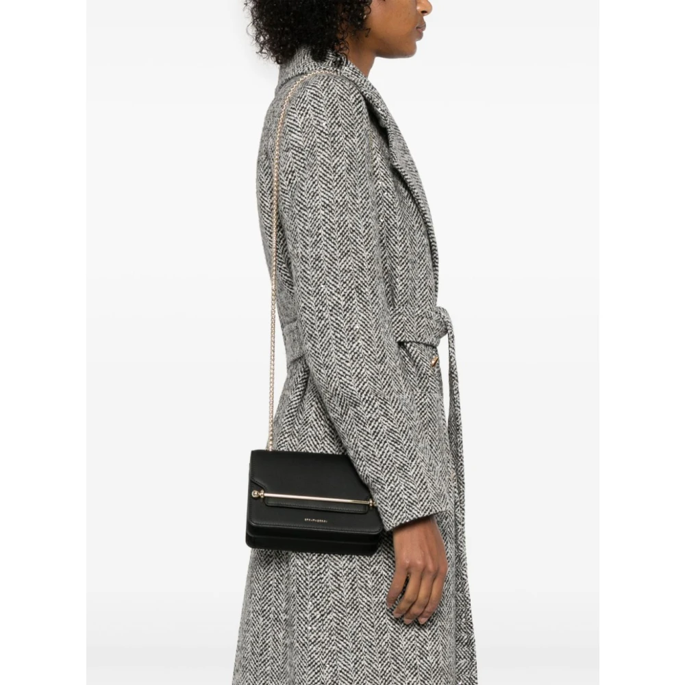 Strathberry Zwarte leren crossbody tas met gouden hardware Black Dames
