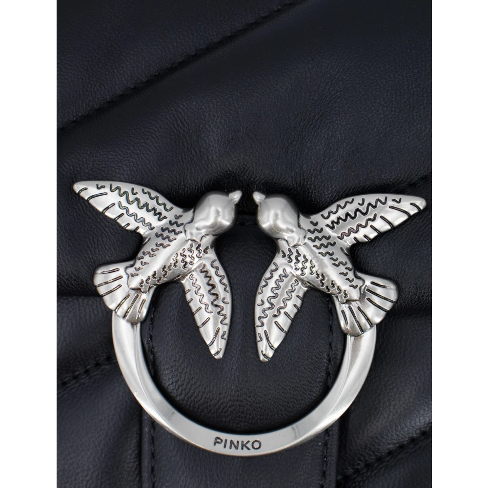pinko Gewatteerde Love Birds Leren Schoudertas Black Dames