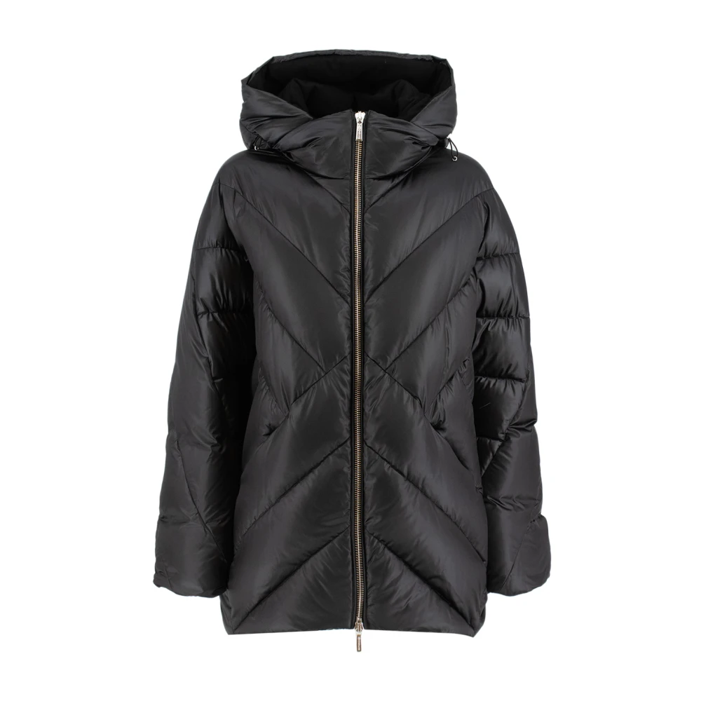 Moorer Women's Black Winter Jackets, Xs, Hooded Zip Jacket Stylish Versatile