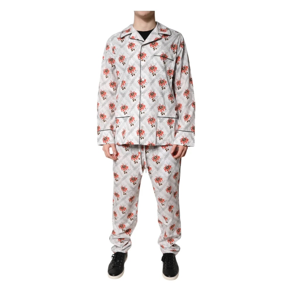 Dolce & Gabbana Men's Multicolor Pyjamas, L, Floral Print Cotton Pajama Set