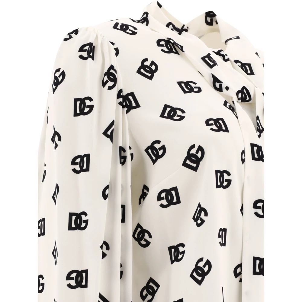 Dolce & Gabbana Charmeuse Shirt met All-Over DG Logo Print White Dames