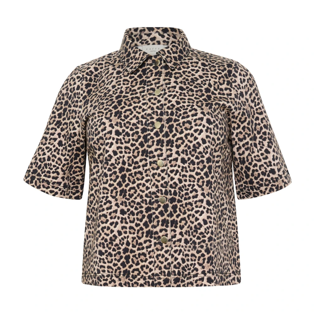 Kaffe Curve Denim shirt met luipaardprint Brown Dames
