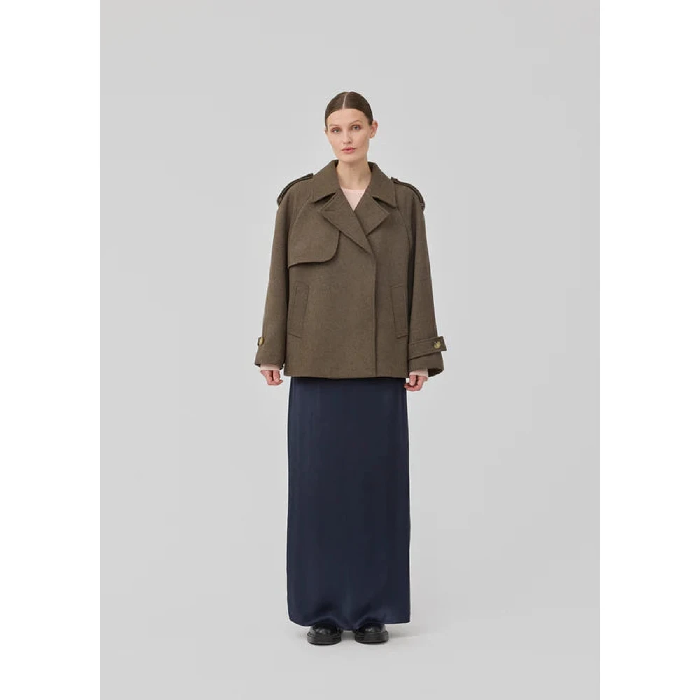 Modström Bruin wollen cropped double-breasted jas Brown Dames