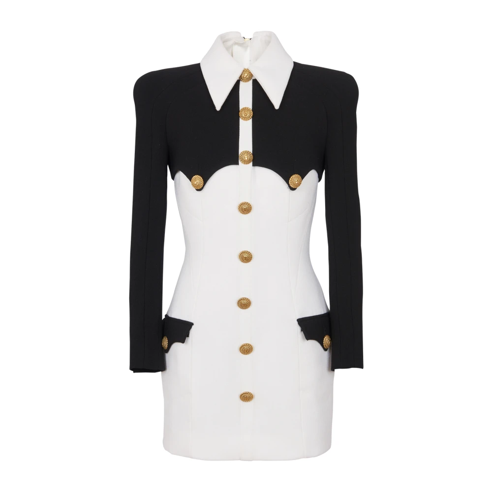 Balmain Korte Crêpe Jurk met Knopen White Dames