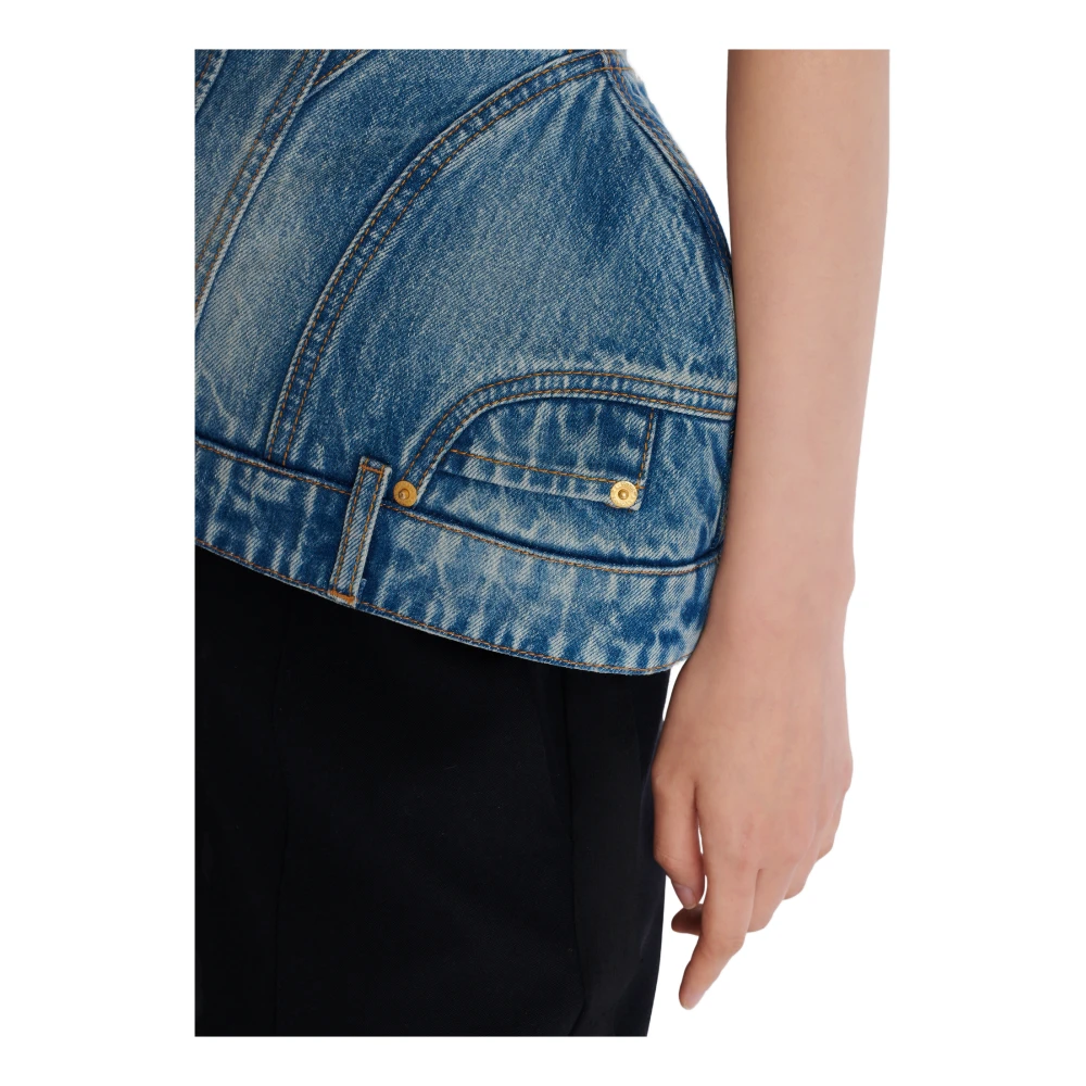 Balmain Gestructureerde denim bustier Blue Dames